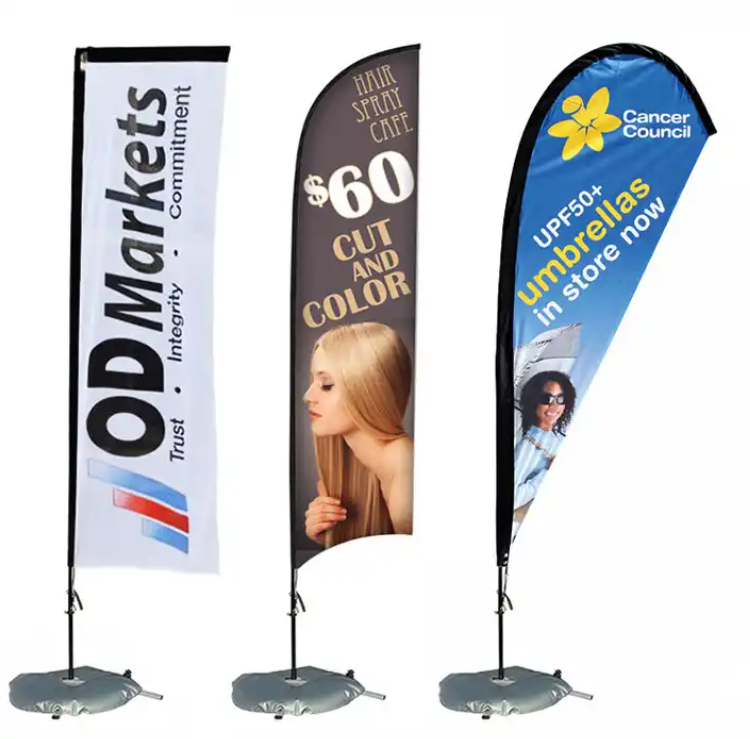 Flying banner outdoor event advertising double side printing aluminium fiberglass flagpole rectangle teardrop feather beach flag